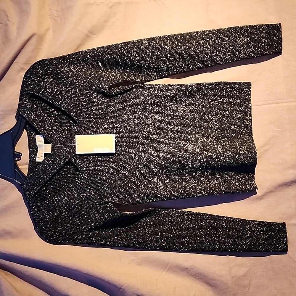 MICHAEL by Michael Kors Black and Metallic silver knit sweater.